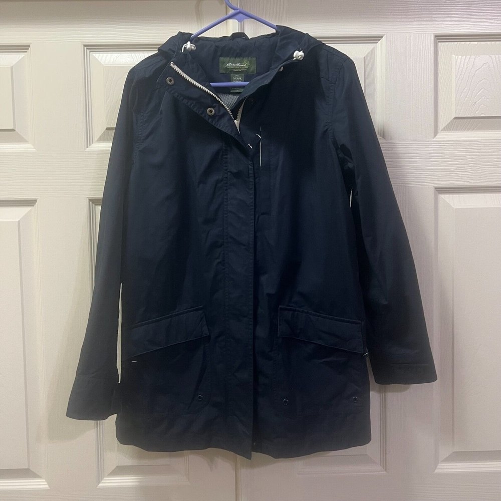 Eddie Bauer Women's Hooded Jacket Size Large Navy Blue Full Zip/ Snap